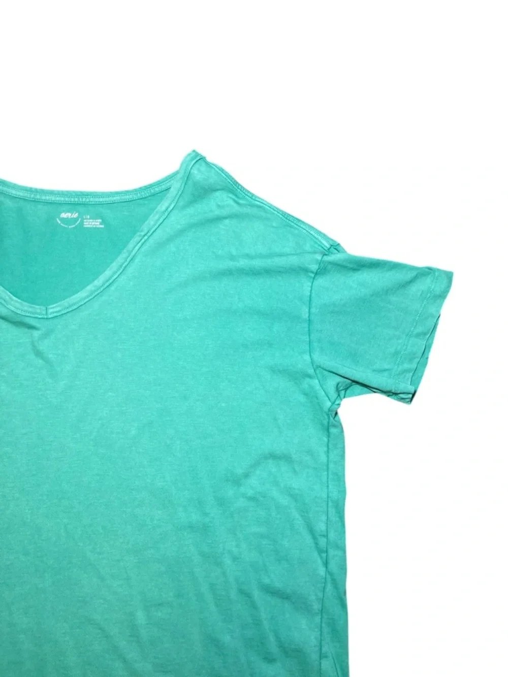 Aerie Mint Green Cotton Distressed V-Neck Oversized Boyfriend T-Shirt Size Large - Picture 6 of 16
